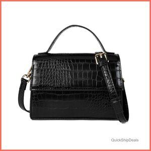 PU Leather Crossbody Bag with Top Handle and Adjustable Strap